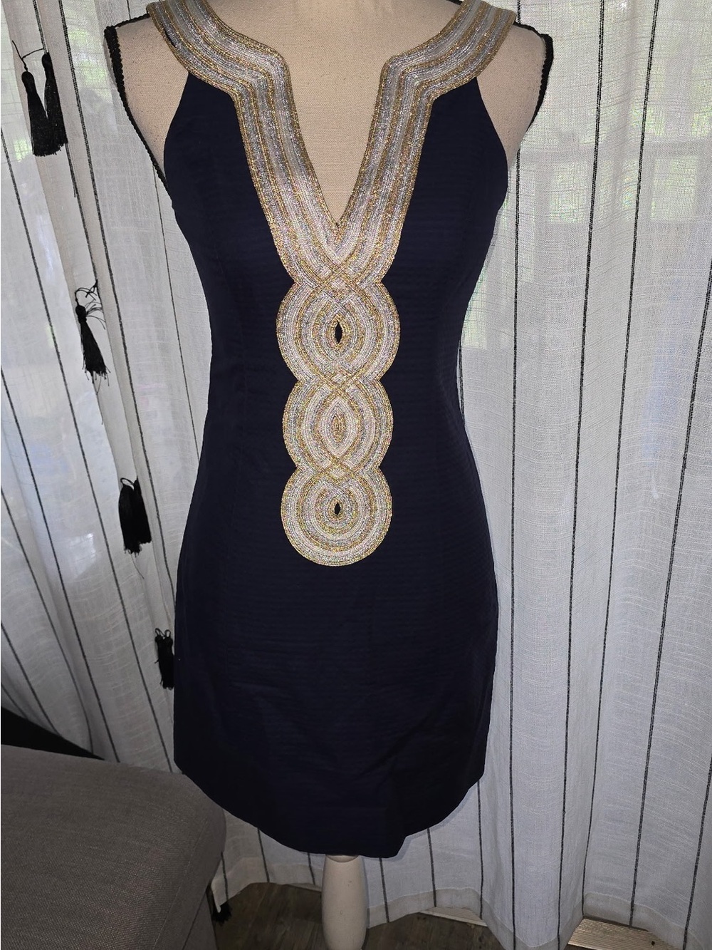 Lilly Pulitzer Navy Mini Dress with Gold Embellished Plunge
